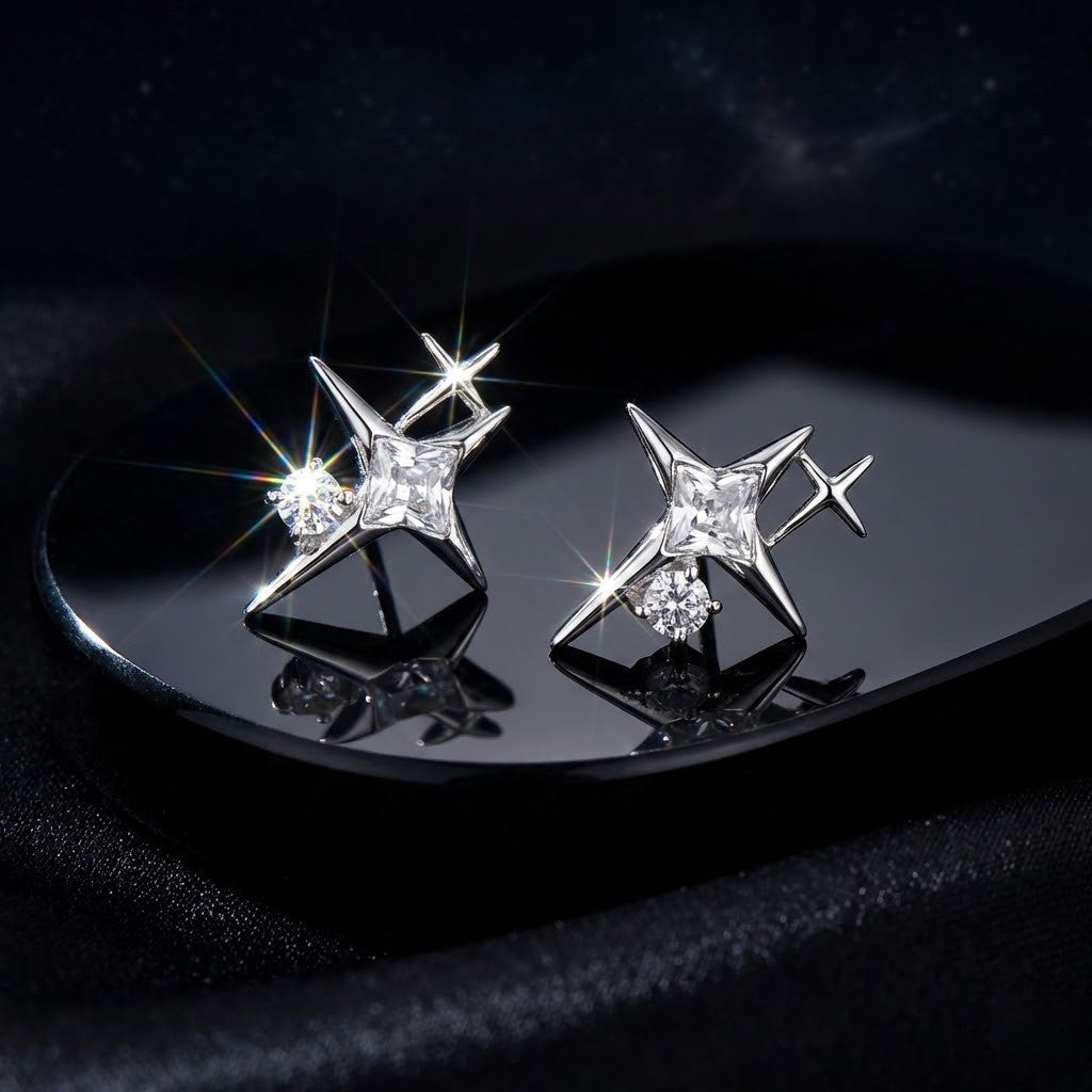 Aretes de Cristal en Forma de Cruz Estrella