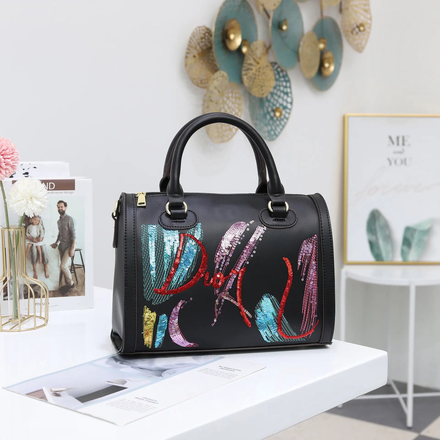 Bolso bandolera portátil de moda con lentejuelas bordadas