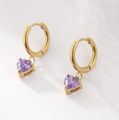 Aretes de Aro Chapados en Oro de 18K con Corazones de Cuarzo Rosa