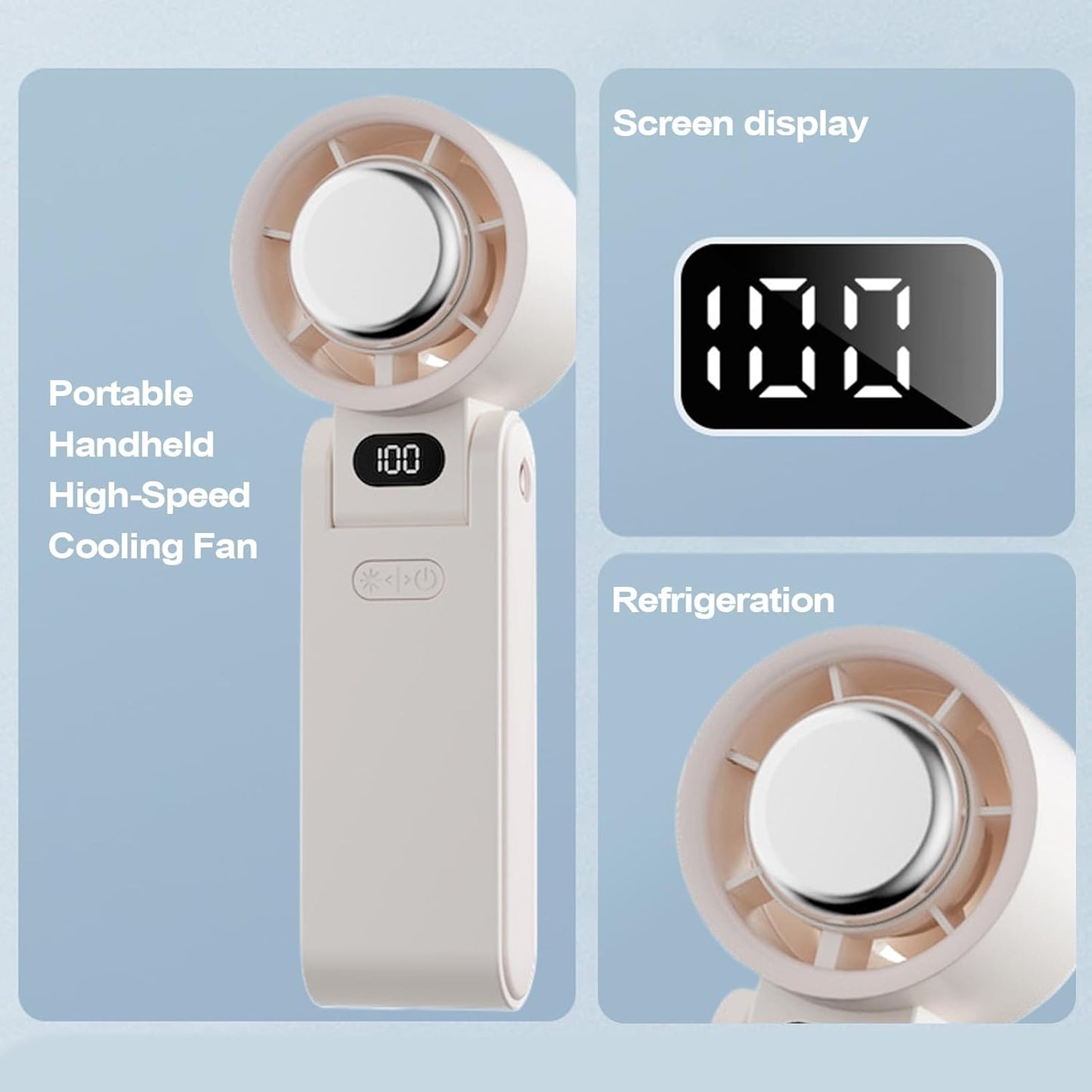 Ventilador De Mano Plegable Con Panel Digital