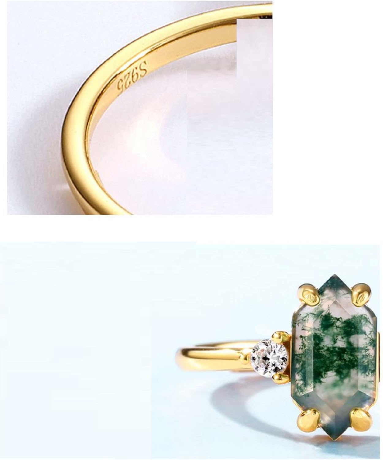 Anillo Bañado en Oro de 18 Quilates con Cristal Verde (Una Pieza)