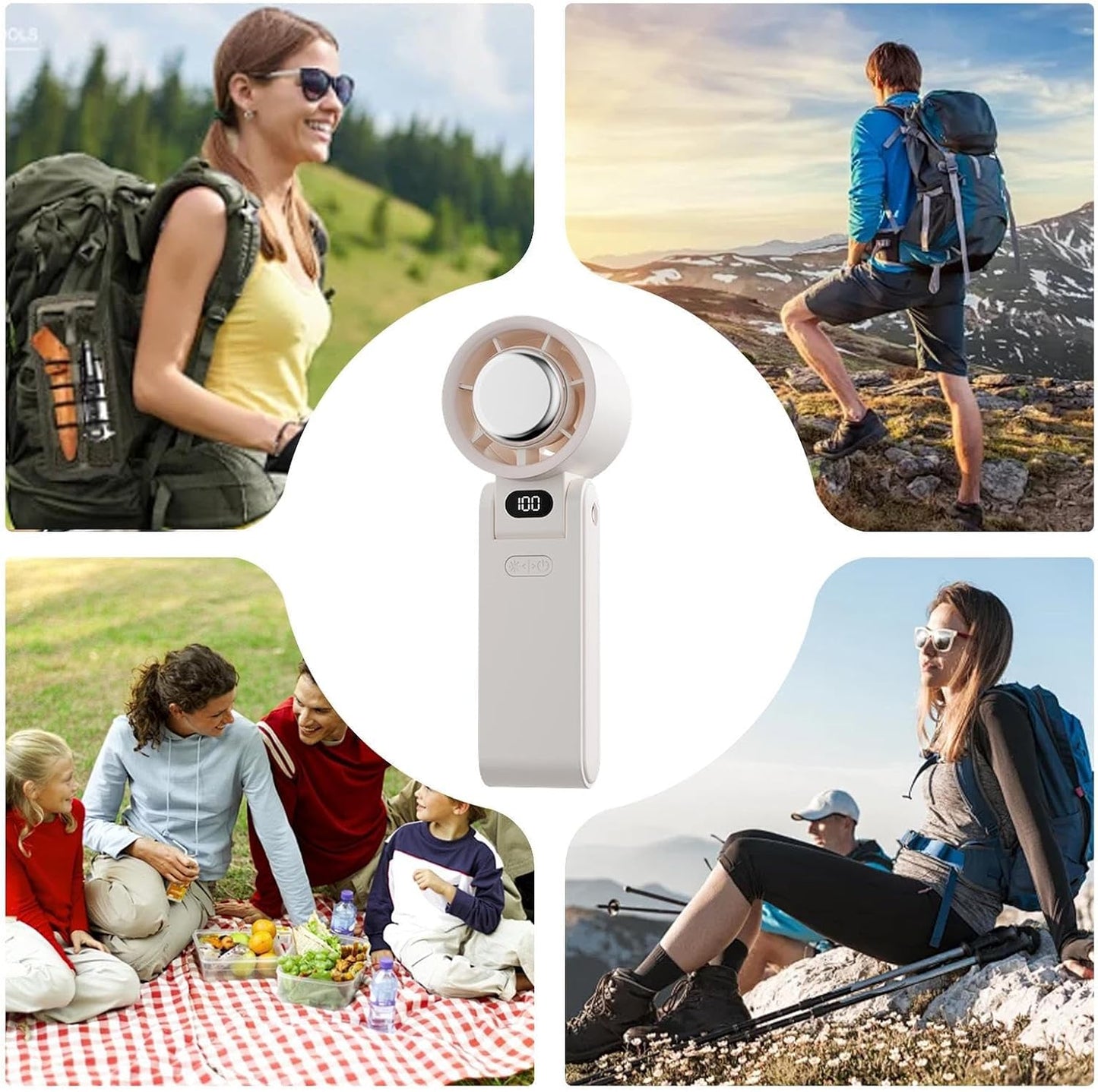 Ventilador De Mano Plegable Con Panel Digital