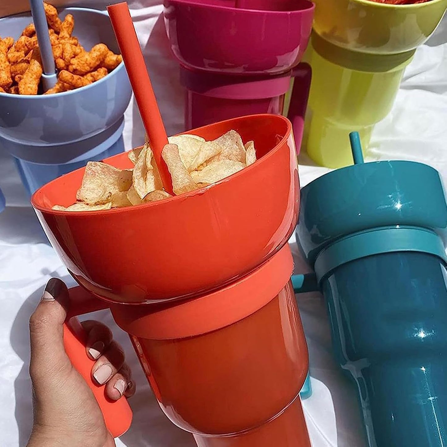 Vaso para Aperitivos 2 en 1 con Compartimento para Snacks y Bebida