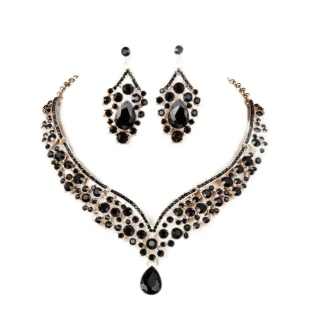 Conjunto de Aretes y Collar de Novia de Cristal con Diamantes de Imitación