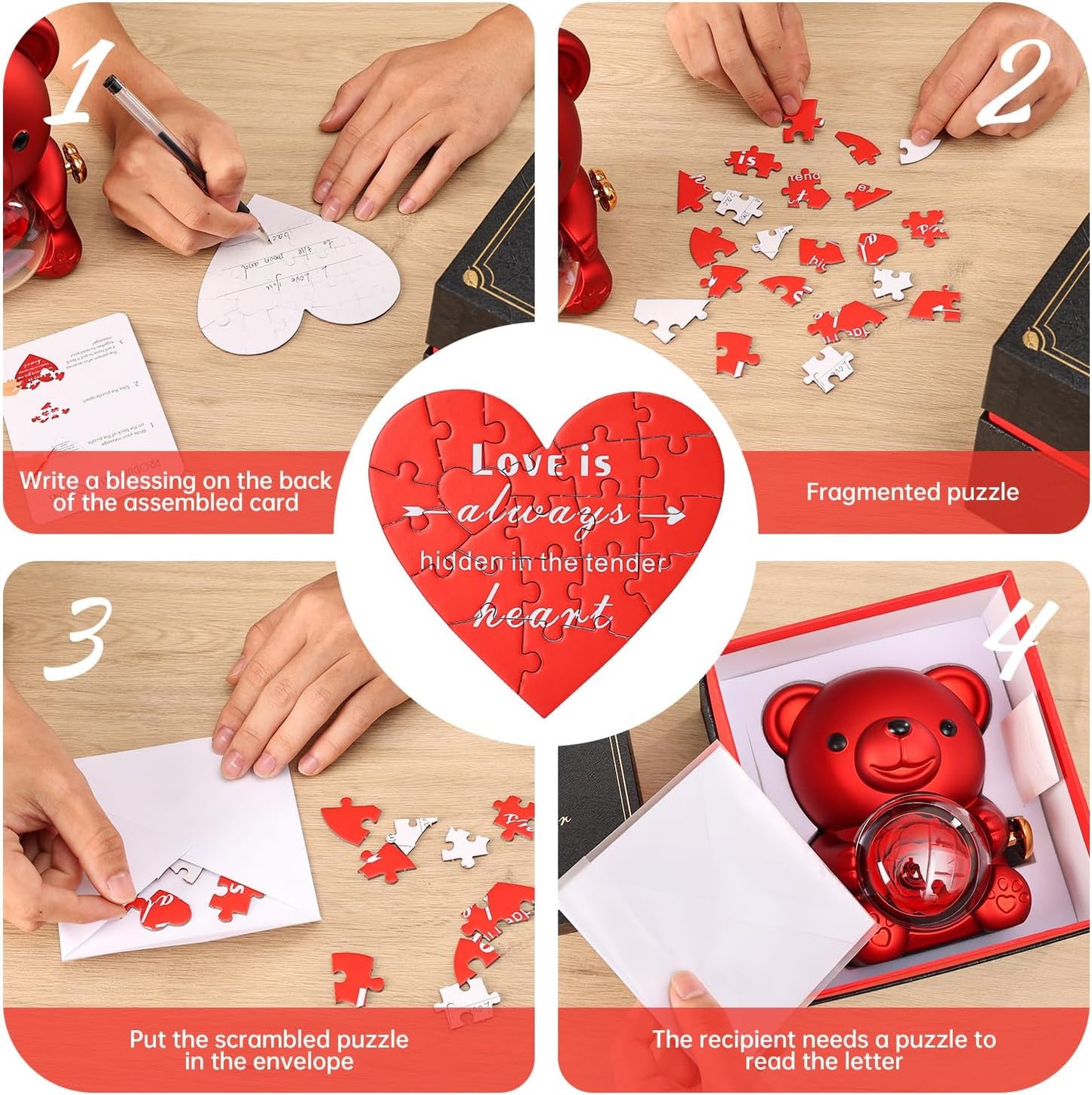 Joyero EternalHeart Oso con Rosa Eterna y Collar Sorpresa