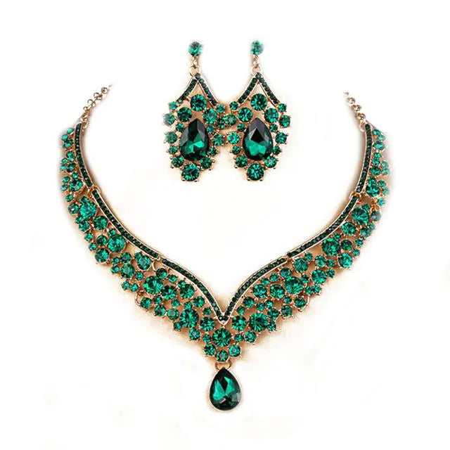 Conjunto de Aretes y Collar de Novia de Cristal con Diamantes de Imitación