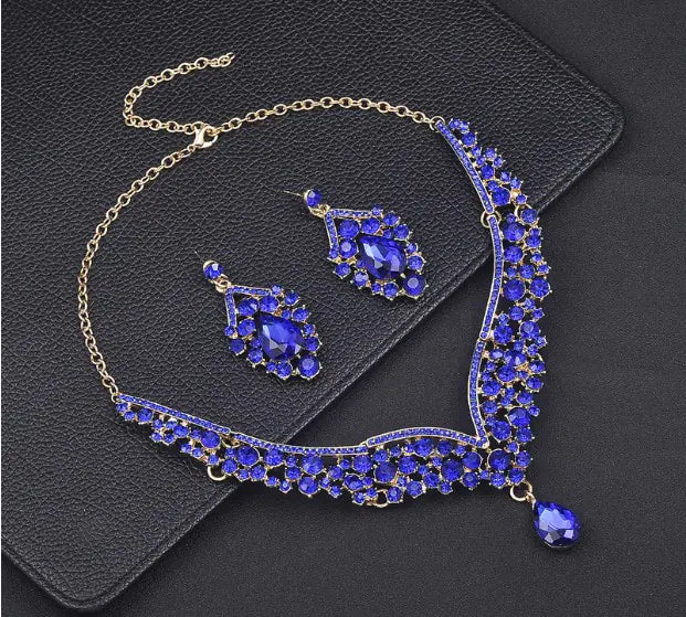 Conjunto de Aretes y Collar de Novia de Cristal con Diamantes de Imitación