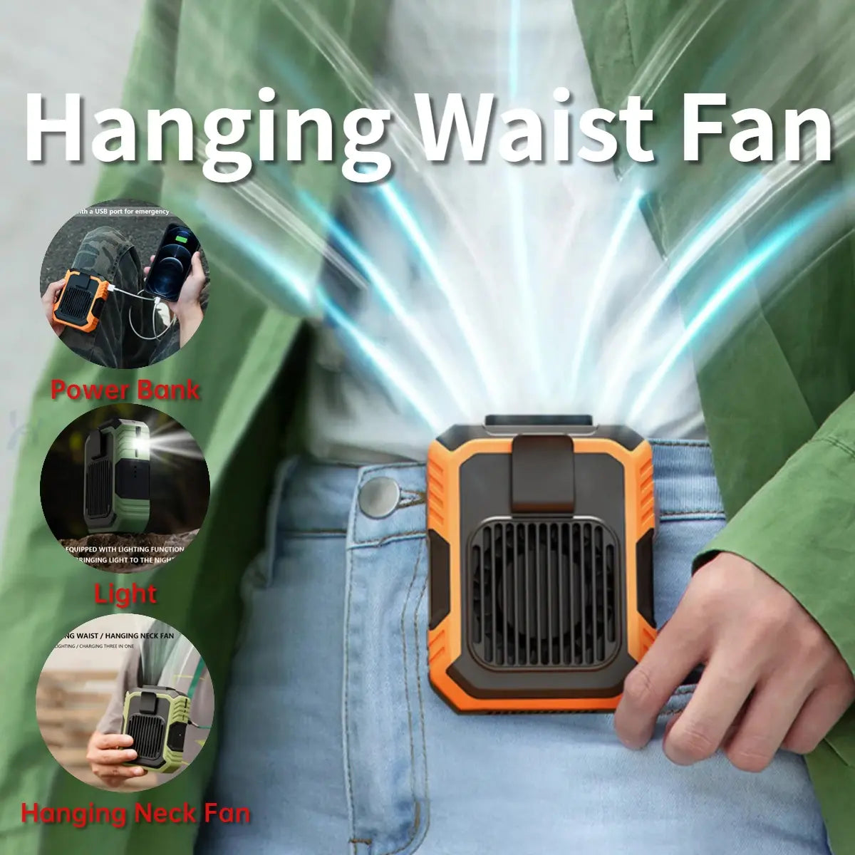 Ventilador Portátil de Cintura con Diseño Recargable USB