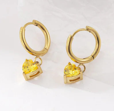 Aretes de Aro Chapados en Oro de 18K con Corazones de Cuarzo Rosa