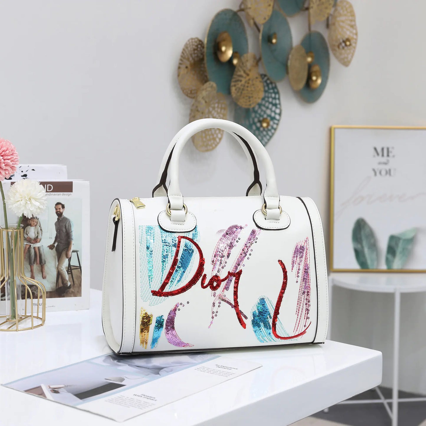 Bolso bandolera portátil de moda con lentejuelas bordadas