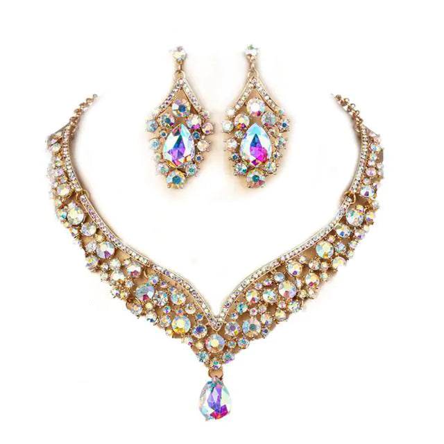 Conjunto de Aretes y Collar de Novia de Cristal con Diamantes de Imitación