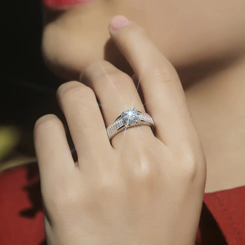 Anillo Cuento de Estrella y Luna de Mosonita Plateada para Mujer