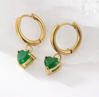 Aretes de Aro Chapados en Oro de 18K con Corazones de Cuarzo Rosa