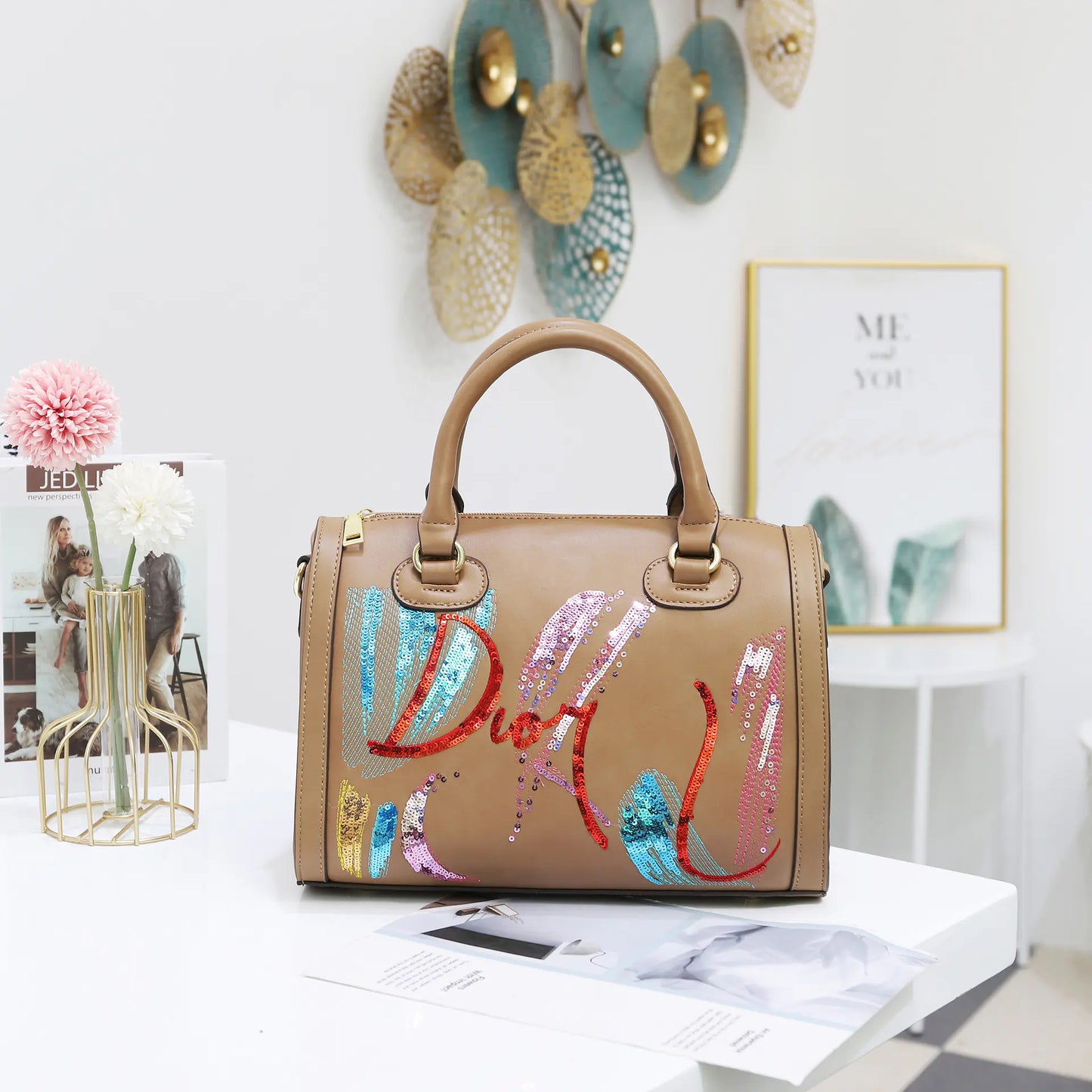 Bolso bandolera portátil de moda con lentejuelas bordadas