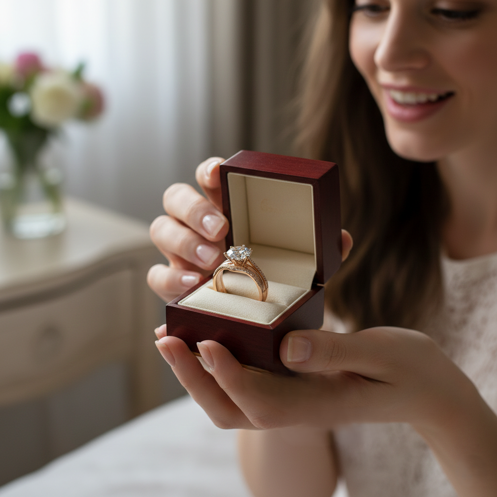 Anillo Radiant Solitaire de Oro Rosa con Zircon