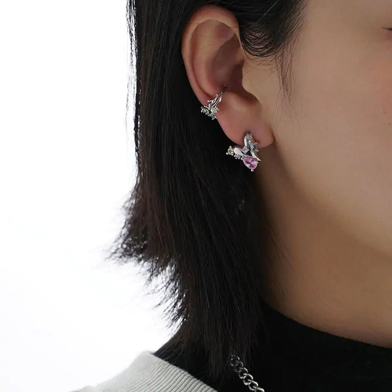 Pendientes de Botón con Corazón Rosa Fresco
