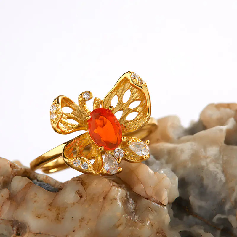 Anillo de Mariposa en Plata de Ley S925 con Gemas de Ópalo