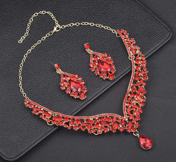 Conjunto de Aretes y Collar de Novia de Cristal con Diamantes de Imitación