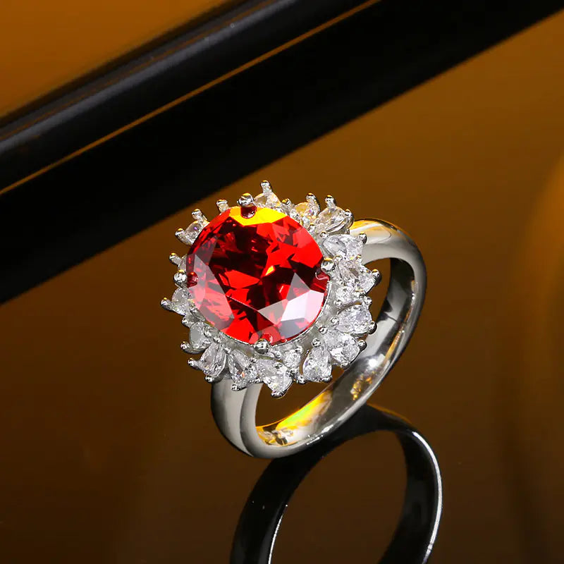 Anillo de Zafiro con Diamantes de Imitación en Plata Esterlina S925 8K