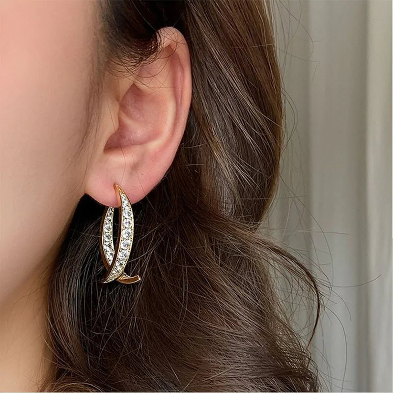 Pendientes de Cristal Curvados y Cruzados de Moda