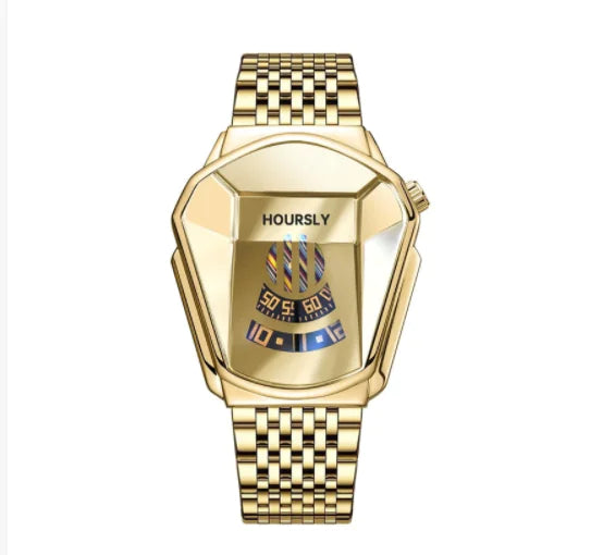 Reloj Dorado de Cuarzo de Lujo para Hombre con Diseño Geométrico