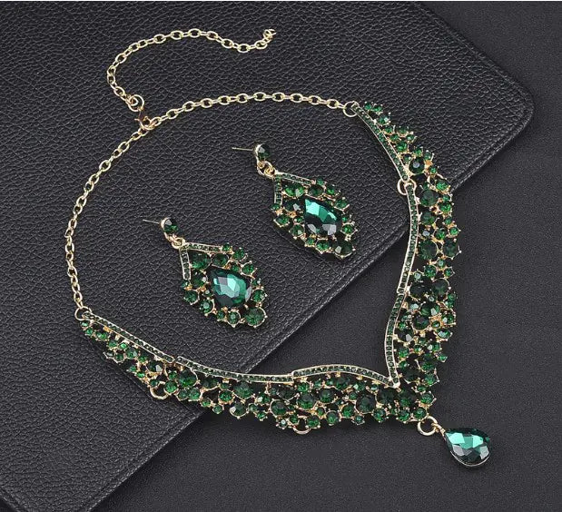 Conjunto de Aretes y Collar de Novia de Cristal con Diamantes de Imitación
