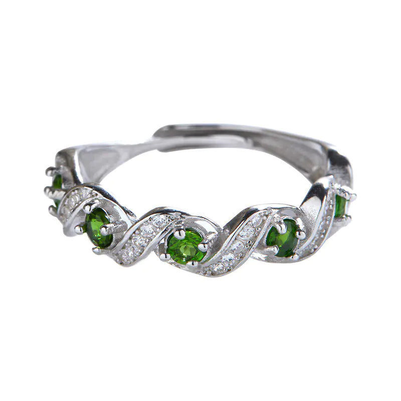 Anillo de Gemas de Colores en Plata de Ley S925 con Diopsido