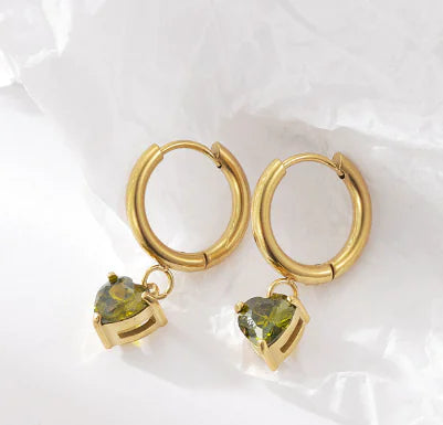 Aretes de Aro Chapados en Oro de 18K con Corazones de Cuarzo Rosa