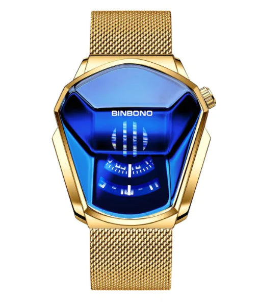 Reloj Dorado de Cuarzo de Lujo para Hombre con Diseño Geométrico