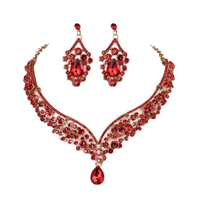 Conjunto de Aretes y Collar de Novia de Cristal con Diamantes de Imitación