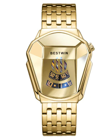 Reloj Dorado de Cuarzo de Lujo para Hombre con Diseño Geométrico