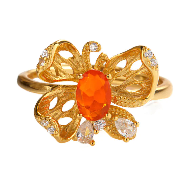 Anillo de Mariposa en Plata de Ley S925 con Gemas de Ópalo