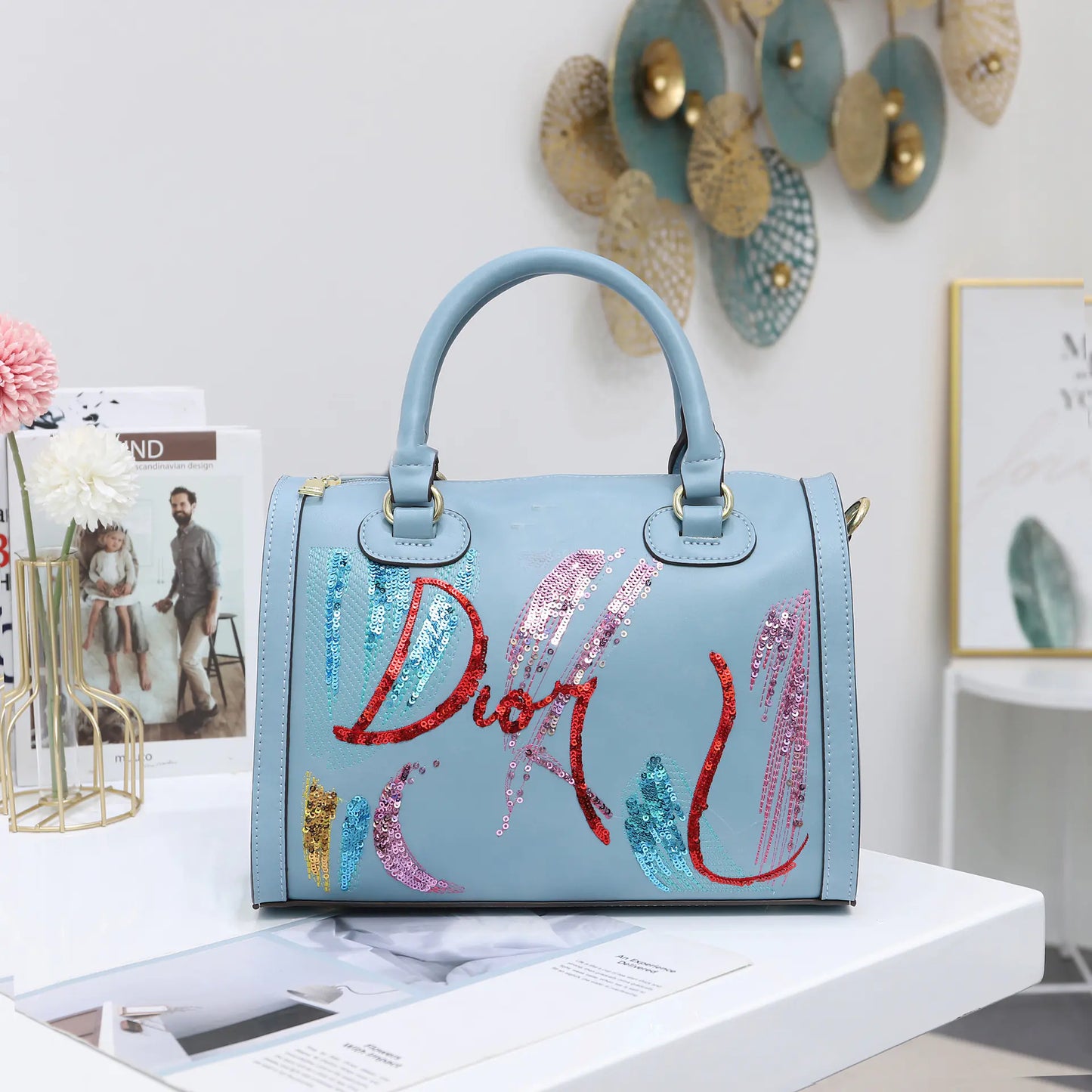 Bolso bandolera portátil de moda con lentejuelas bordadas
