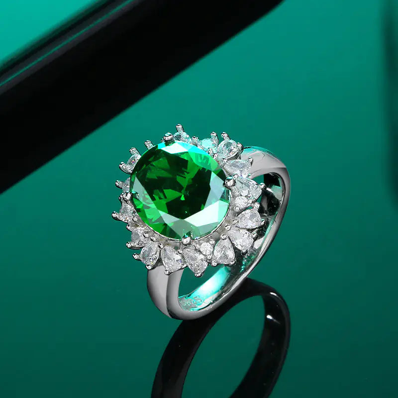 Anillo de Zafiro con Diamantes de Imitación en Plata Esterlina S925 8K
