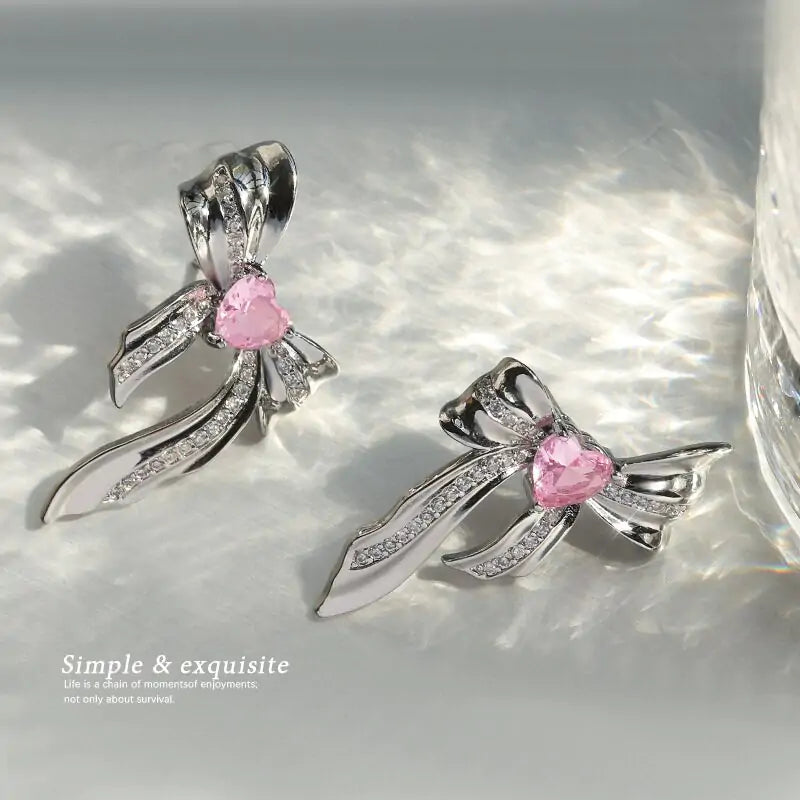 Pendientes de Lazo Metálicos Rosa Dulce