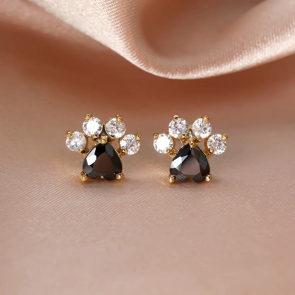 Pendientes de Huella de Pata de Gato Chapados en Oro de 18K (Un Par)