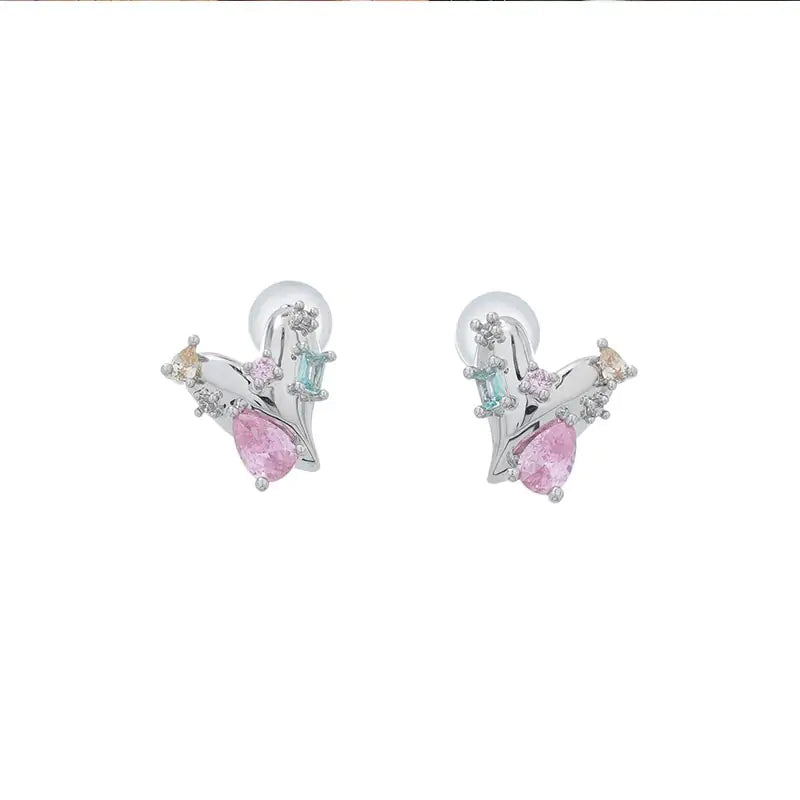 Pendientes de Botón con Corazón Rosa Fresco