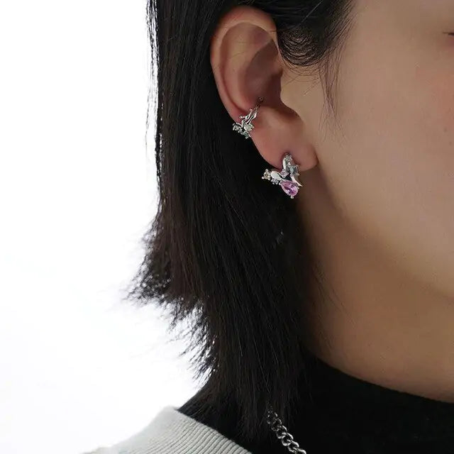 Pendientes de Botón con Corazón Rosa Fresco