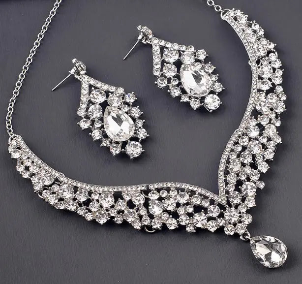 Conjunto de Aretes y Collar de Novia de Cristal con Diamantes de Imitación