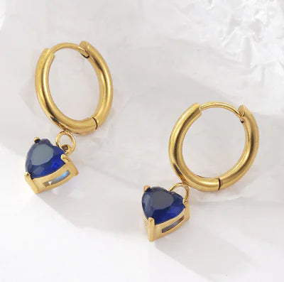 Aretes de Aro Chapados en Oro de 18K con Corazones de Cuarzo Rosa
