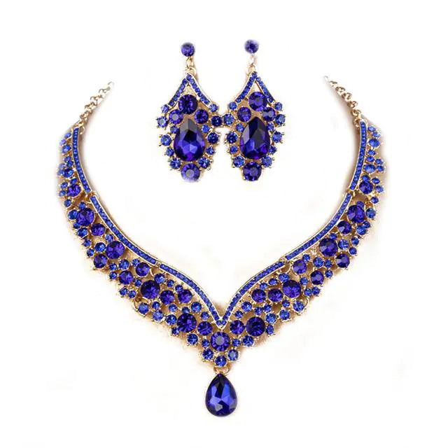 Conjunto de Aretes y Collar de Novia de Cristal con Diamantes de Imitación
