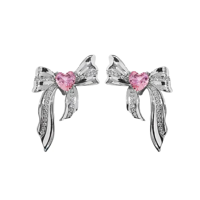 Pendientes de Lazo Metálicos Rosa Dulce