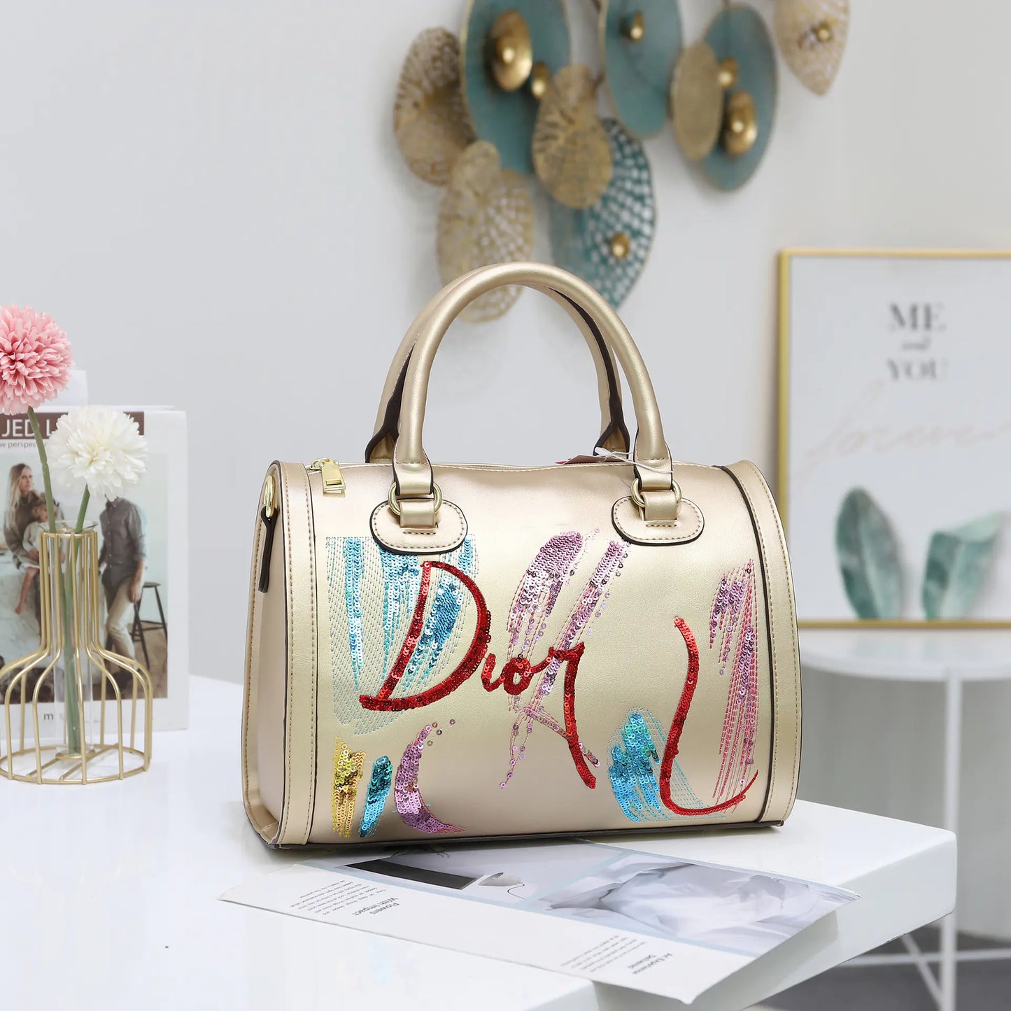 Bolso bandolera portátil de moda con lentejuelas bordadas