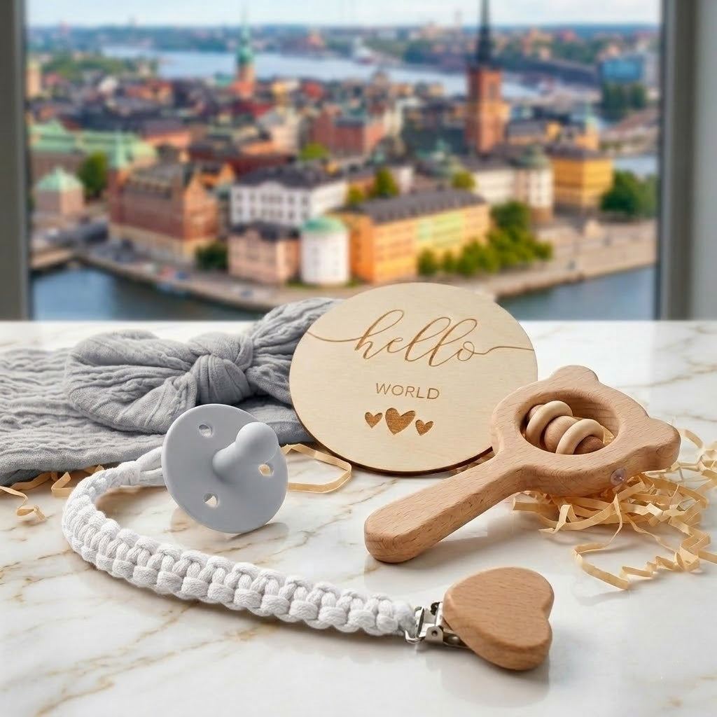 Set Premium Baby Care Design en Madera y Algodón Stockholm Collection