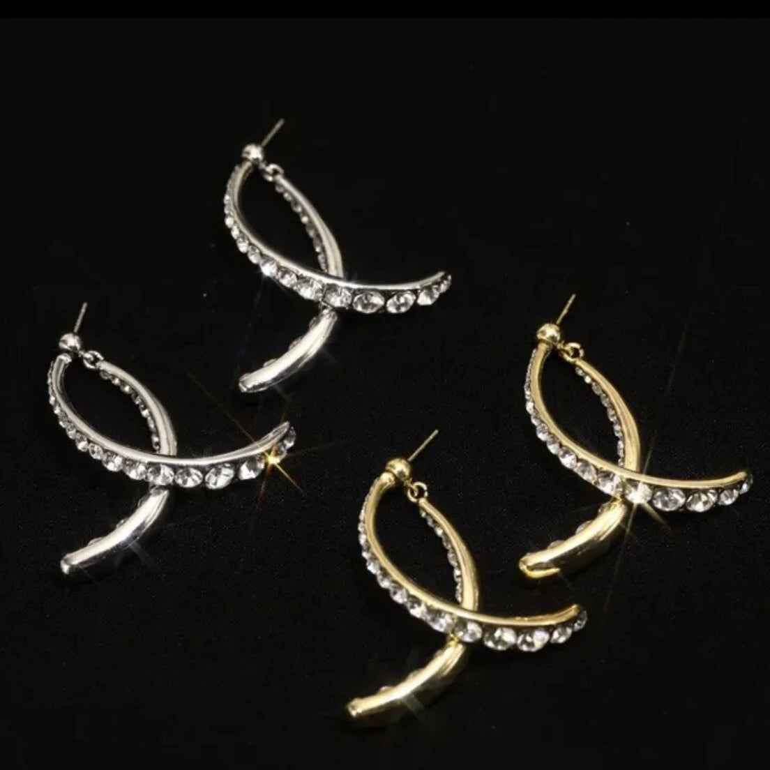 Pendientes de Cristal Curvados y Cruzados de Moda
