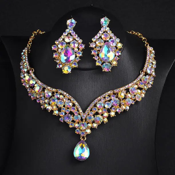 Conjunto de Aretes y Collar de Novia de Cristal con Diamantes de Imitación