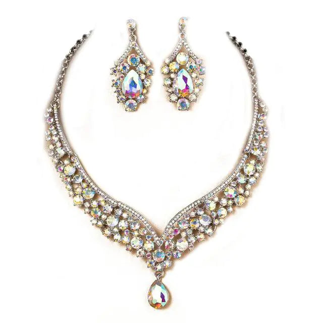 Conjunto de Aretes y Collar de Novia de Cristal con Diamantes de Imitación
