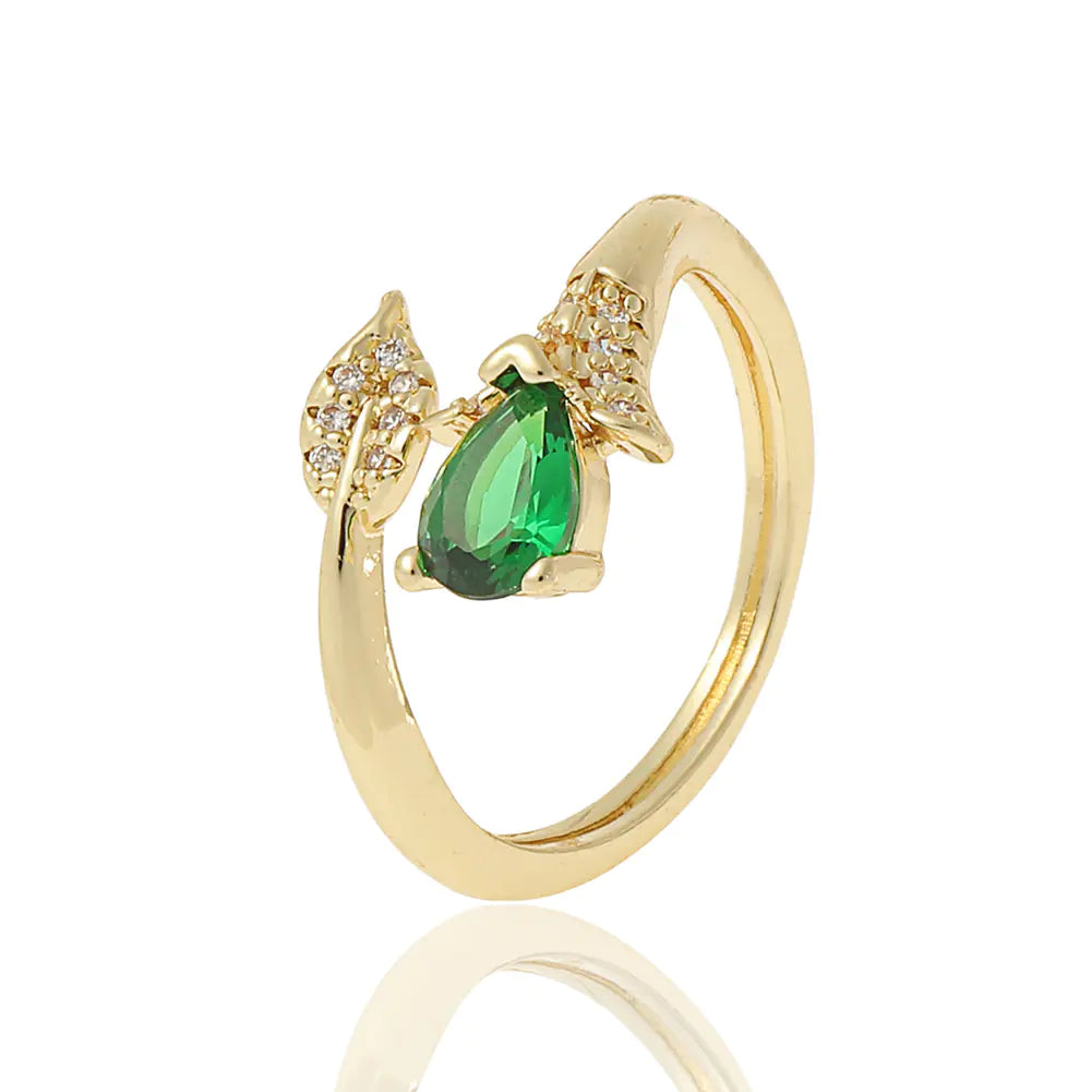 Anillo de moda de circonita con incrustaciones de oro chapado en cobre