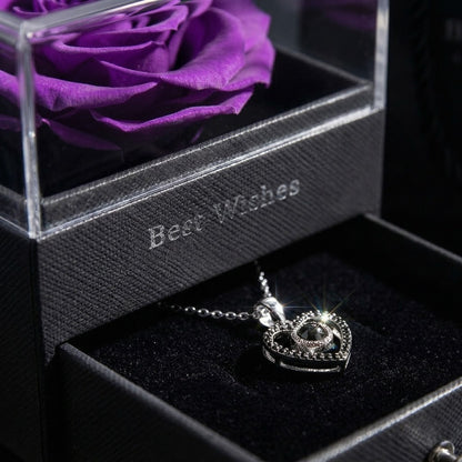 Joyero Rosa Eterna con Collar de Corazón y Caja de Regalo Premium