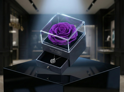 Joyero Rosa Eterna con Collar de Corazón y Caja de Regalo Premium
